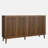 63-inch Walnut Wood Edge Table Sideboard with Storage, Grated Striped 4-Door Sideboard, Multi-functional Decorative Cabinet, Suitable for Dining Room, Living Room, Entrance, Kitchen