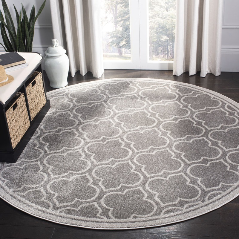 Ammundsen Abstract Grey / Light Grey Area Rug, Round 5'