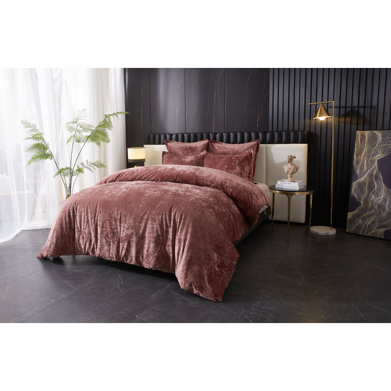 Ensemble d'édredon 100% velours rose Zera, Rose, Édredon de très grand lit + 4 pièces additionne