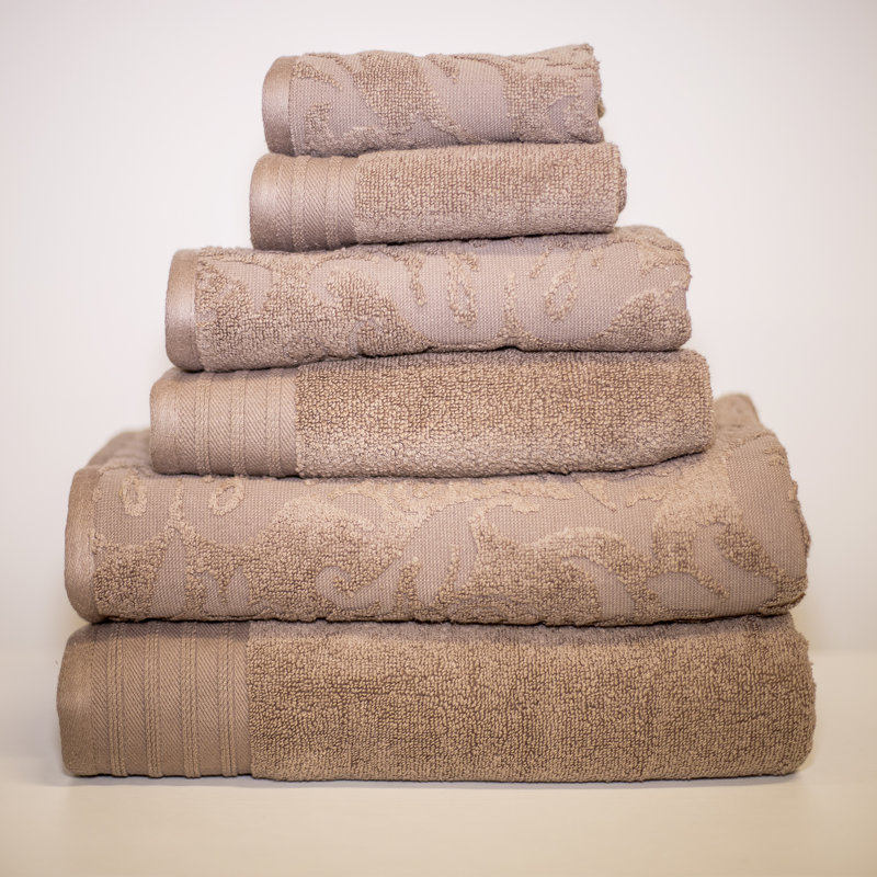 Ensemble de serviettes 6 pièces 100 % coton Jacquard, Moka