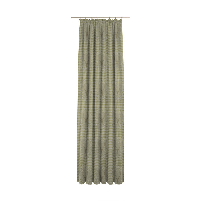 Devos Pencil Pleat Single Curtain, Opaque, 132cm Width x 225cm Drop, Green/Grey