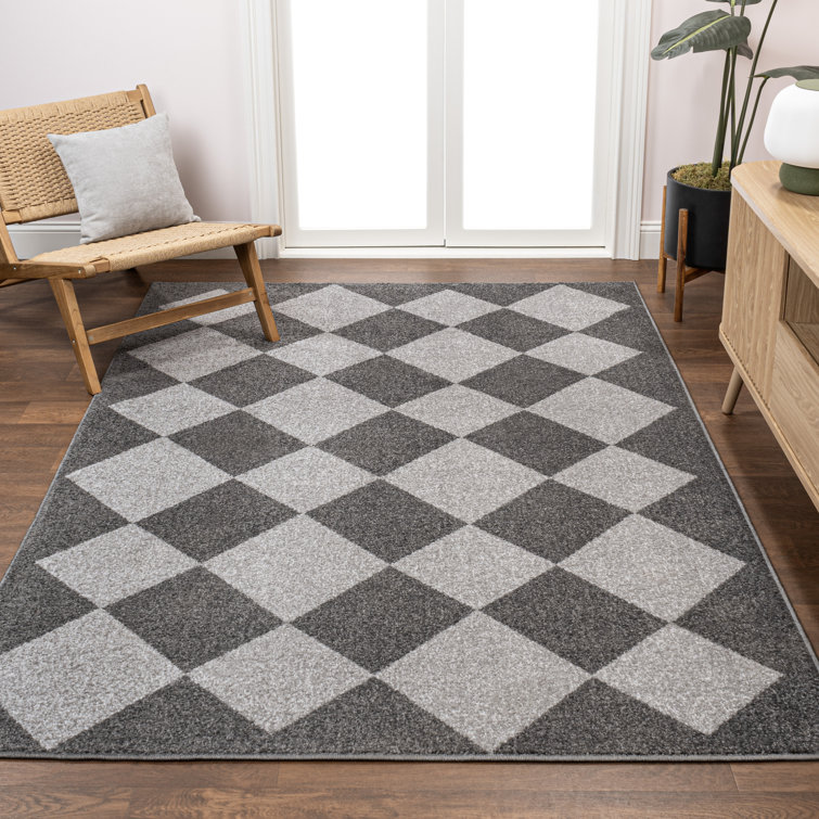 Utgard Classic Geometric Diamond Pattern Dark Gray/Light Gray Rug