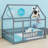 House-Shaped Wooden Floor Bed with Roof & Safety Guardrails-549120474