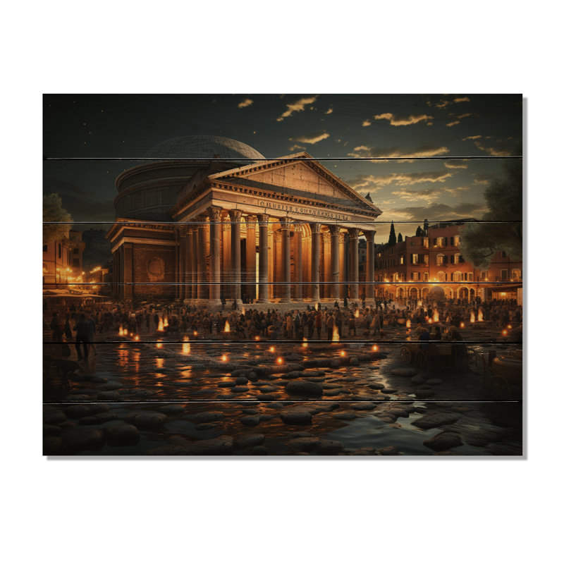 Italie, Panthéon de Rome, impression sur bois, H 30 po x l 40 po x P 0,78 po
