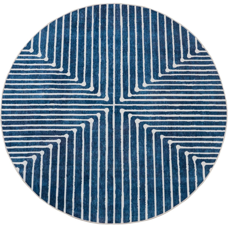 GLN Rugs Contemporary Collection - Machine Washable Modern Area Rug, Contemporary Washable Rug, Non Slip Area Rug, Abstract Living Room Rug, Bedroom Rug, Bathroom Rug (Blue Rug)