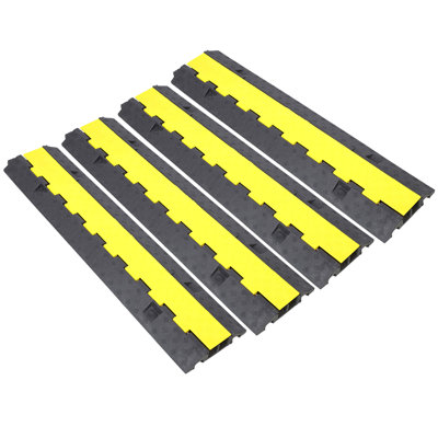 Cable Protector Ramp, 2 Channels Speed Bump Hump, Rubber Modular Speed Bump Rated 11000 LBS Load Capacity, Protective Wire Cord Ramp Driveway Rubber Traffic Speed Bumps Cable Protector,4 Packs
