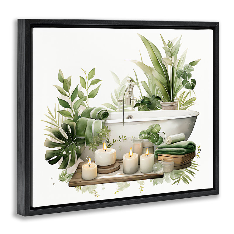 Cadre de baignoire tropical Tropical Zen, design avec lettres et doublure, Cadre flottant noir de jais, H 17 po x l 21 po