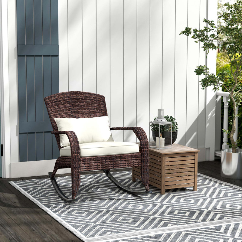 Chaise berçante Adirondack en osier pour l'extérieur Outsunny, Blanc, crème, Brun