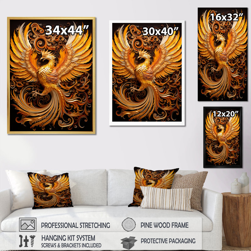Mythical Creature Golden Griffin Pheonix sur toile, H 20 po x l 12 po x P 1 po, Toile tendue
