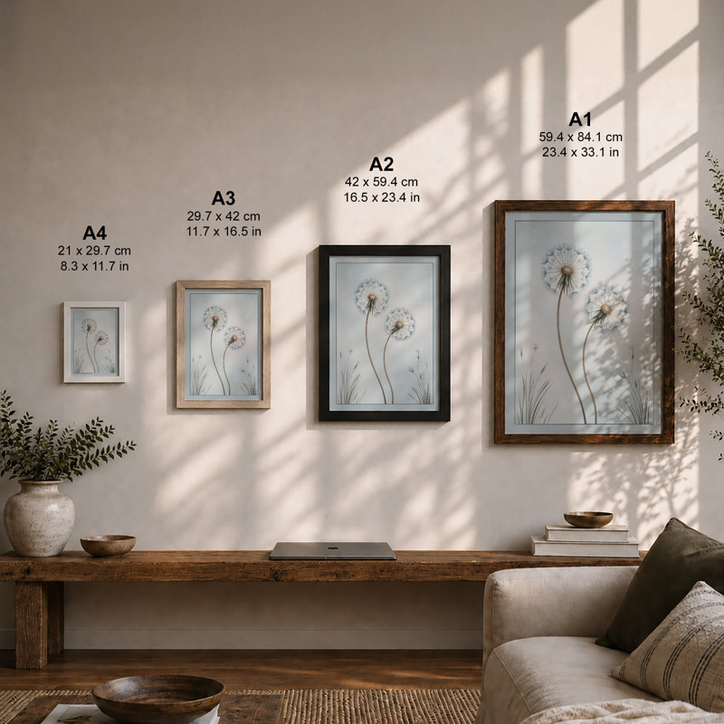 Dandelion Drift Botanical - Framed Print, Unframed, A4 - 29.7 x 21.0 cm
