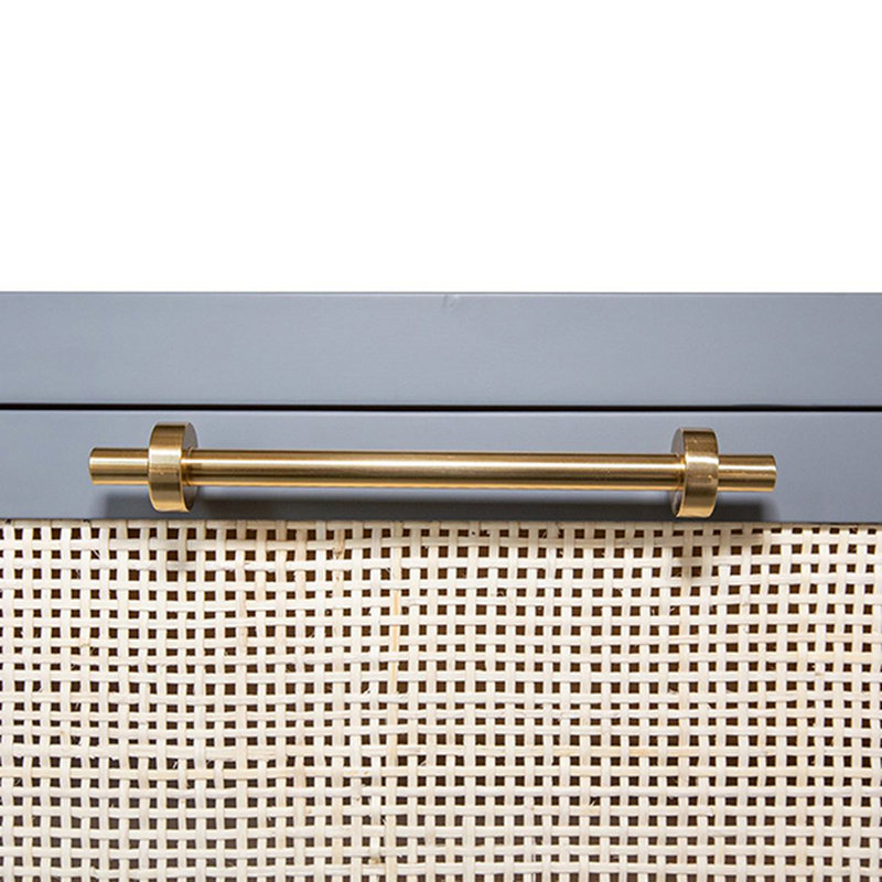 Coastal Elegance Matte Grey Double 6-Drawer Dresser with Hand-Woven Caning