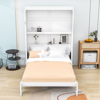 Full Murphy Bed with Built-In Shelves, Dual Piston Lift Mechanism