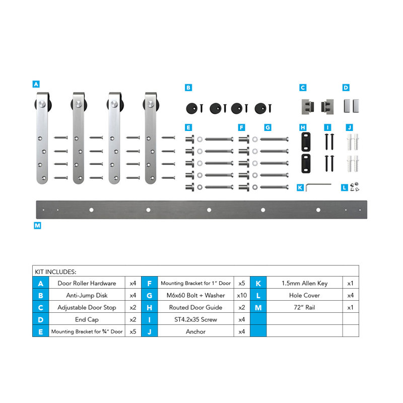 72-Inch Stainless Steel Double Barn Door Hardware Kit
