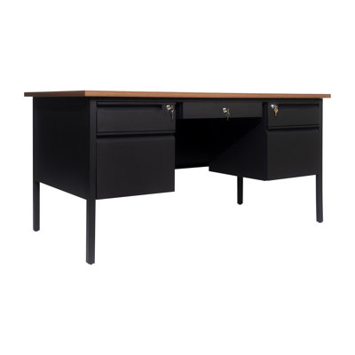 Cambridge 60" Commercial Double Pedestal Desk with 5 Locking Drawers