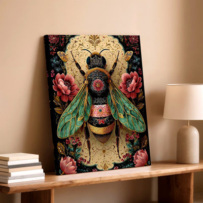Vintage Floral Bee Print Decorative Insect Botanical Poster Home Decor Canvas Wall Art Print, Botanical Living Room Bedroom Hallway Decor, Modern Surreal Gallery Wall Accent for Apartment Loft Entryway