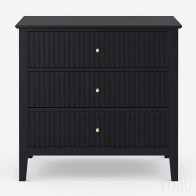 32" Wide Black Fluted 3-Drawer Nightstand, Large Modern Bedroom End Table