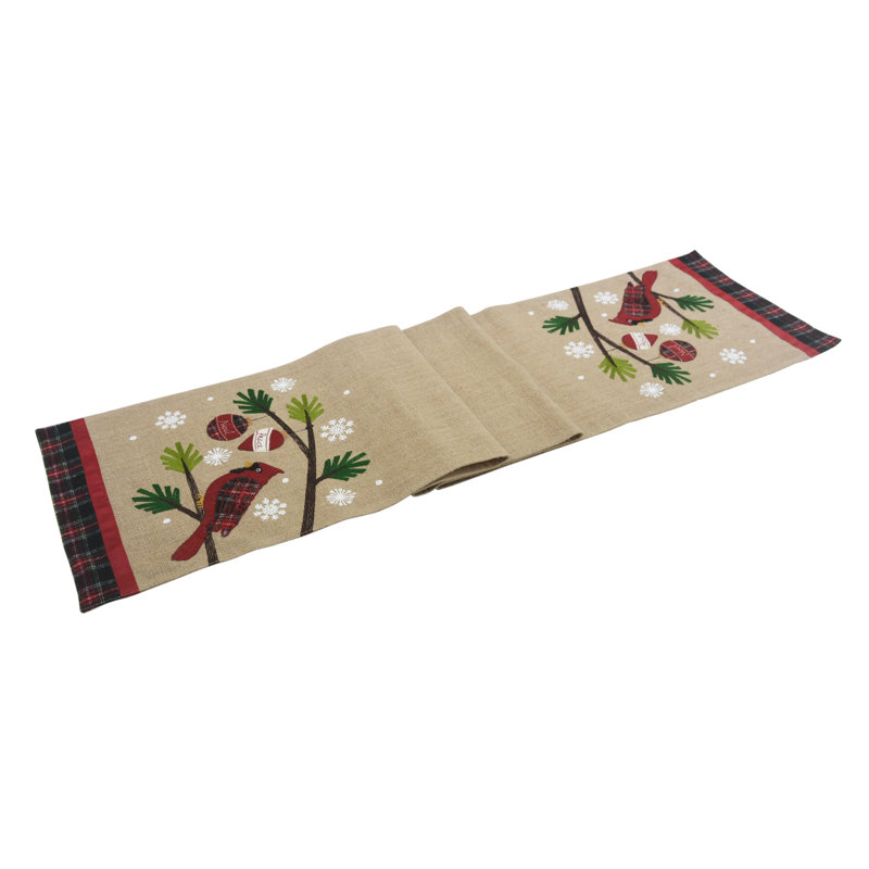 Augie Cardinal Noel Peace Jute Christmas Table Runner, 72" L x 13.5" W