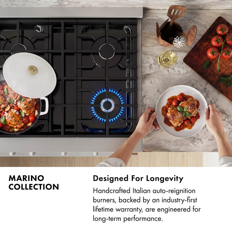 ZLINE Autograph 48 in. Marino Gas Range w/ 8 Gas Burners & White Doors w/ Gold Accents