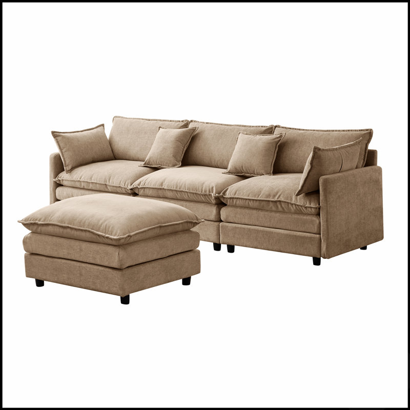 Canapé d'angle modulaire de 267 cm (105 pouces) avec revêtement en chenille douce, 3 places et pouf, canapé en L pour un confort optimal.