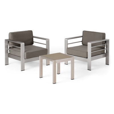 Mebane Outdoor 3 Piece Seating Group with Cushions by Wrought Studio