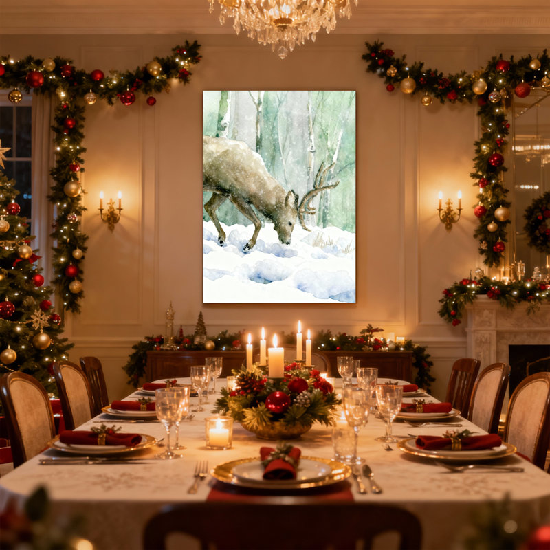 Cerf de Noël dans une forêt d'hiver, ensemble de 3 impressions d'art sur toile, H 30 po x l 20 po