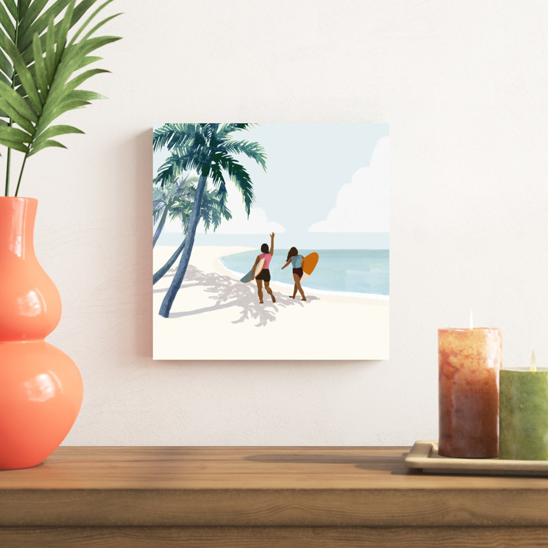 «Palm Tree Paradise II» par Victoria Barnes - peinture sur toile tendue, H 12 po x l 12 po