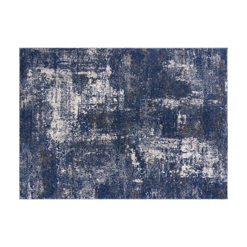 Blue and Beige Abstract 5' x 7' Synthetic Area Rug