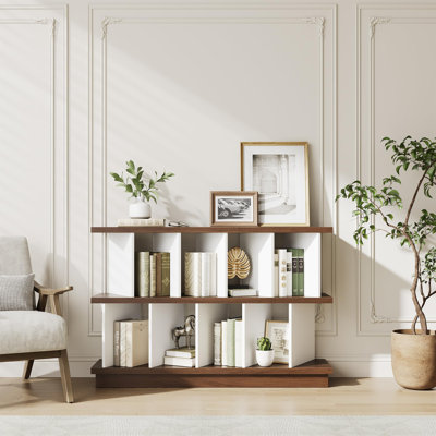 8-Cube Low Bookshelf TV Stand, 2-Tier Wooden Storage Organizer with Removable Back Panels