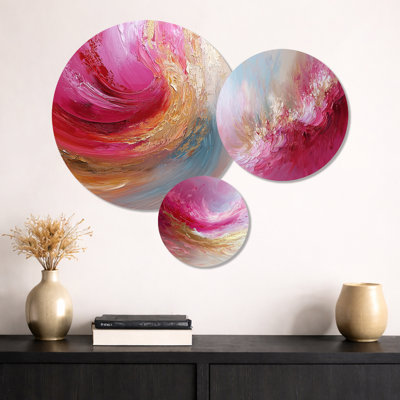 «Gold and Pink Ocean Ink Harmony I», art mural abstrait à 3 panneaux