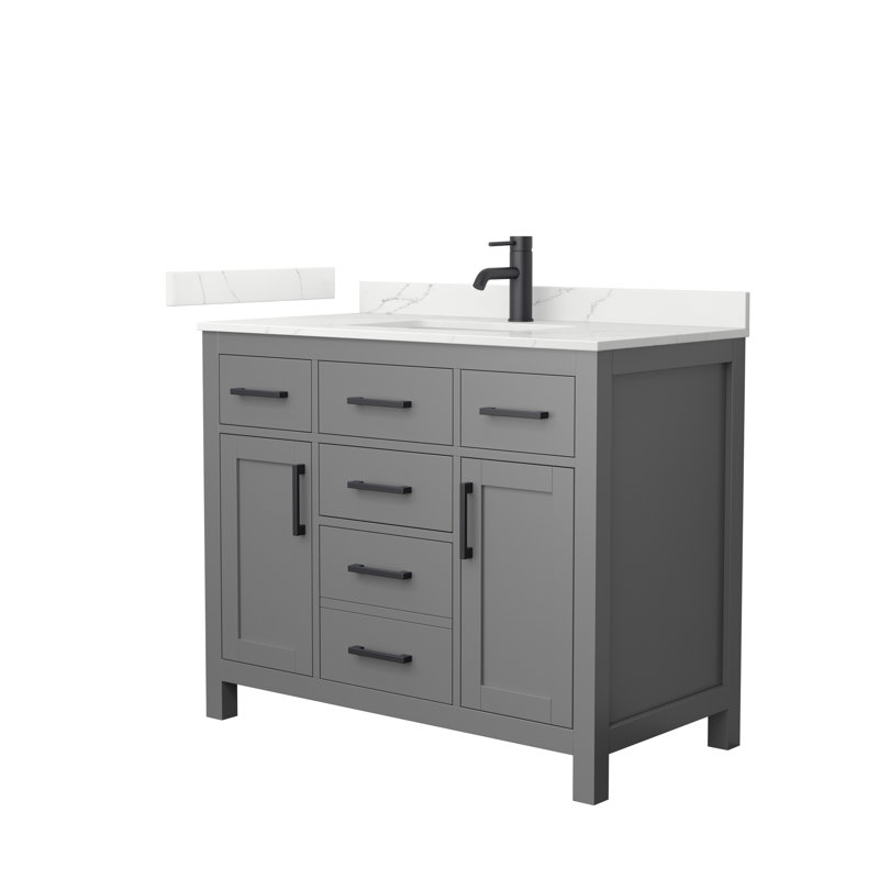 Beckett 42" Freestanding Single Bathroom Vanity with Quartz Top, Giotto Quartz, Matte Black, Dark Gray