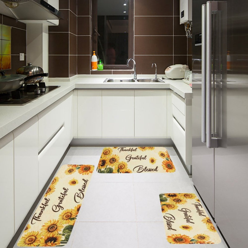 Ensemble de tapis de cuisine tournesol jaune 3 pièces pour la cuisine et la salle à manger