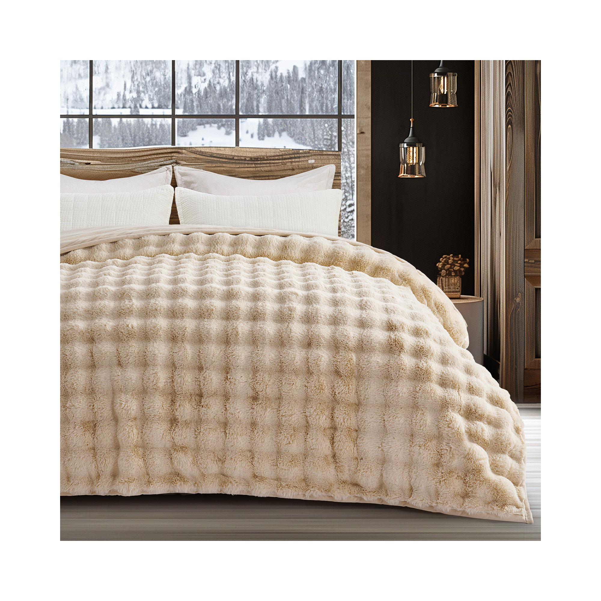 Ridgeline Faux Fur Throw Blanket, Beige, 90" L x 80" W
