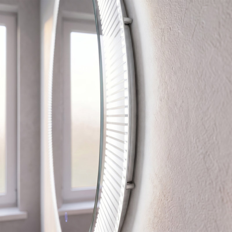 Kozlov Miroir de Salle de Bain DEL Rond 28 po avec Éclairage de Bordure Givrée sur tout le Périmètre - Miroir à Effet de Halo Économe en Énergie avec Illumination Circulaire et Design Mural Compact