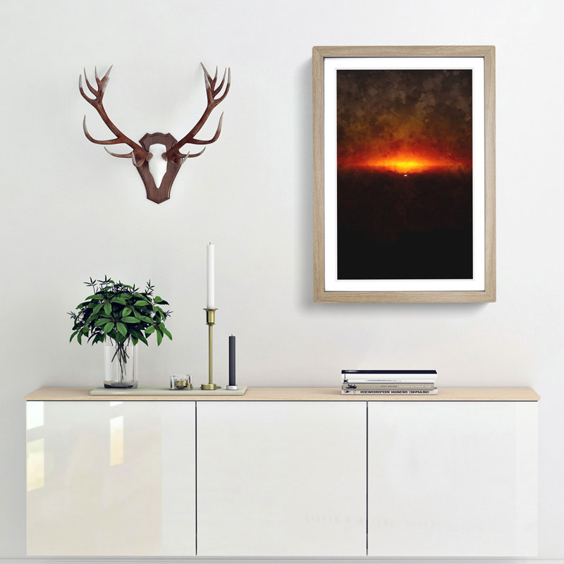 Striking Sunset Painting - Framed Print, 45cm H x 33cm W x 2cm D, Oak Framed