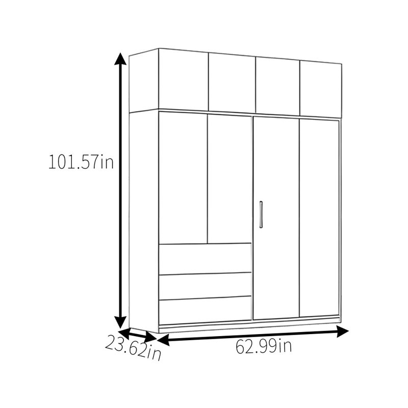 Garde-robe simple foncé classique, H 101,57 po x l 62,99 po x P 23,62 po