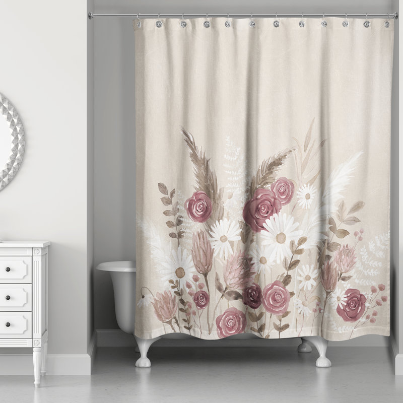 Boho Flowers Mauve Beige Shower Curtain