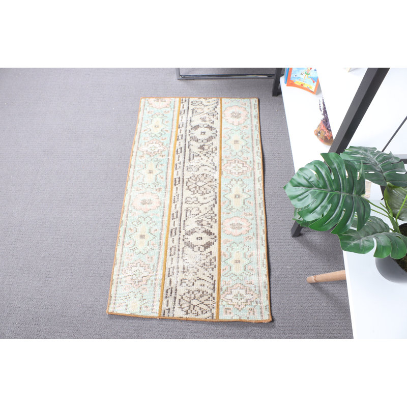 Small Brown Turkish Oushak Tribal Rug Perfect For Bathroom Decor or Patchwork Home Accents