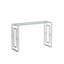 Console moderne: acier inoxydable robuste et surface en verre transparent