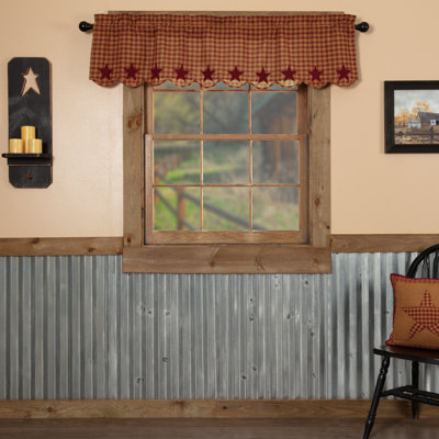 Navy Star Cotton Plaid Scalloped Window Valance