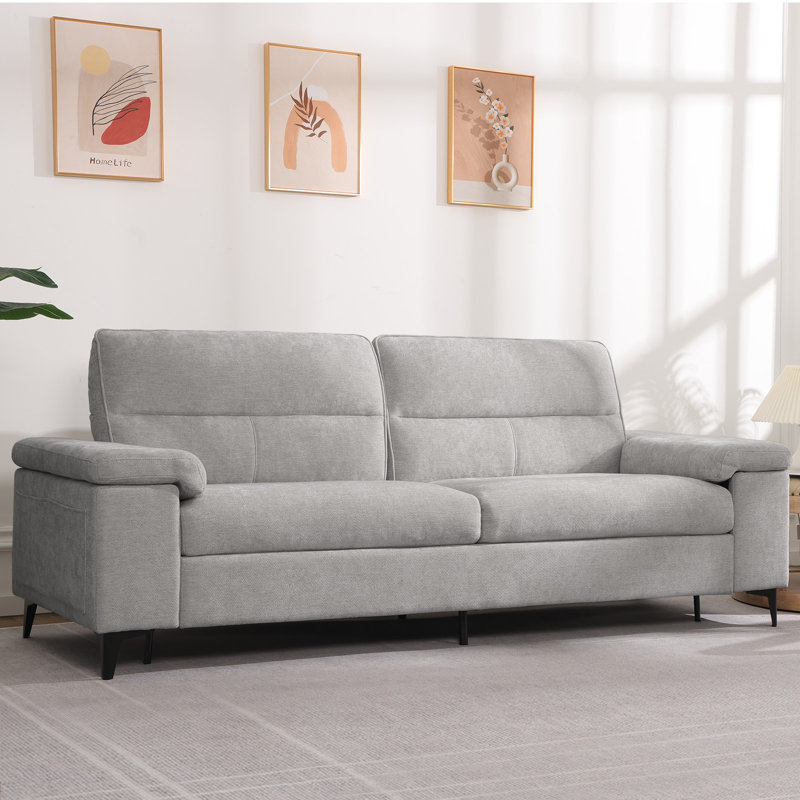 89” Modern Chenille Sofa Adjustable Armrest Couch, Gray