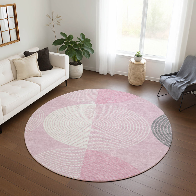 Machine Washable Indoor/Outdoor Jenning ACN2281 Geometric Rug, Round 8'