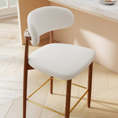 Ensemble de 6 tabourets de bar Hollis en similicuir crème, structure en bois d'hévéa