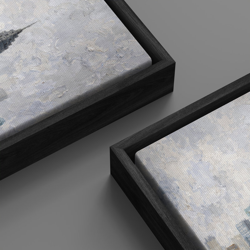Modern City Skyline Reflection Blue Gray Urban Artwork Living Room Extra Extra, 60" H x 30" W x 1.5" D, Black