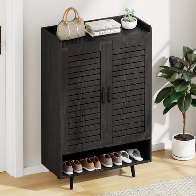 Armoire à chaussures à 7 niveaux pour le vestibule, armoire à chaussures avec portes à volets et tablettes réglables, étagère à chaussures de 50 po en bois pour porte d'entrée, placard de couloir, salon