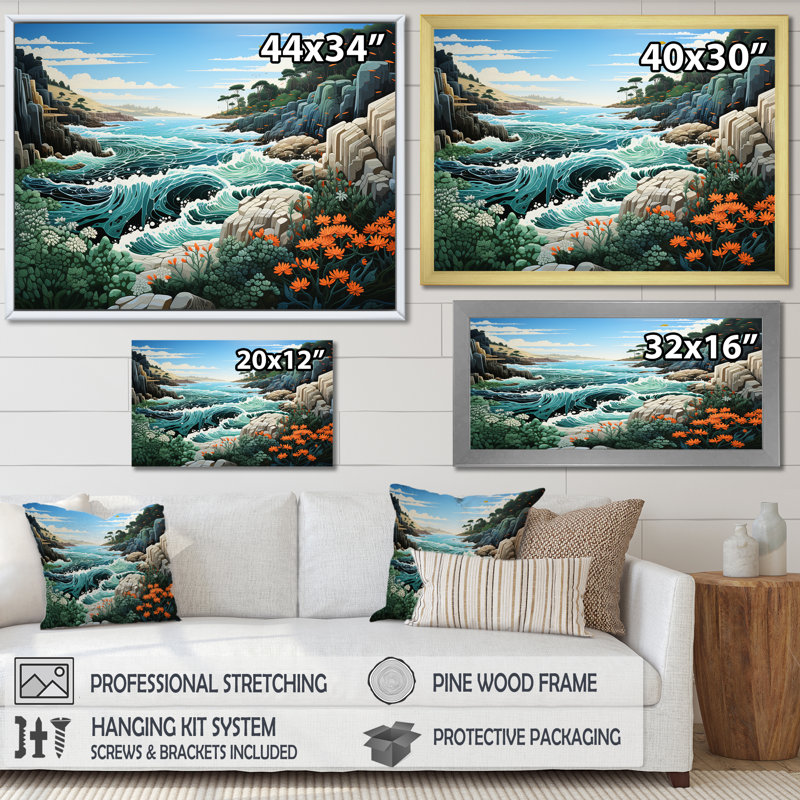 Paysage de plage sauvage sur toile, Cadre naturel flottant, H 30 po x l 40 po x P 1,5 po