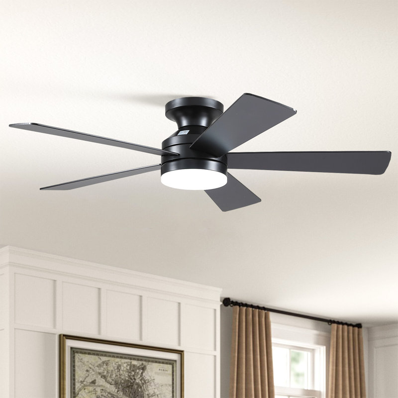 46" Low Profile Flush Mount Ceiling Fan Light With Remote/app Control, Black