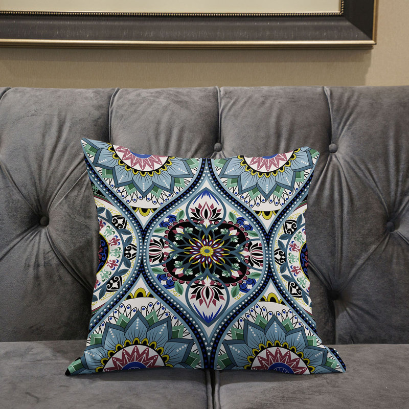 Housse et insert de coussin décoratif en polyester, 16 po x 16 po, Blanc / bleu