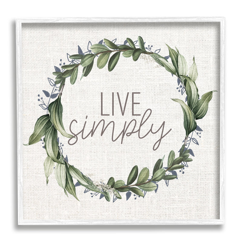 «Live Simply Expression» par - Art textuel, H 24 po x l 24 po, Giclée encadrée blanc bord de mer