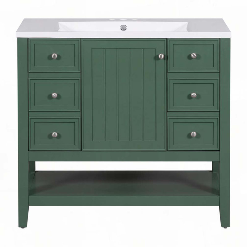 Meuble-lavabo 36 po avec lavabo en céramique, Vert