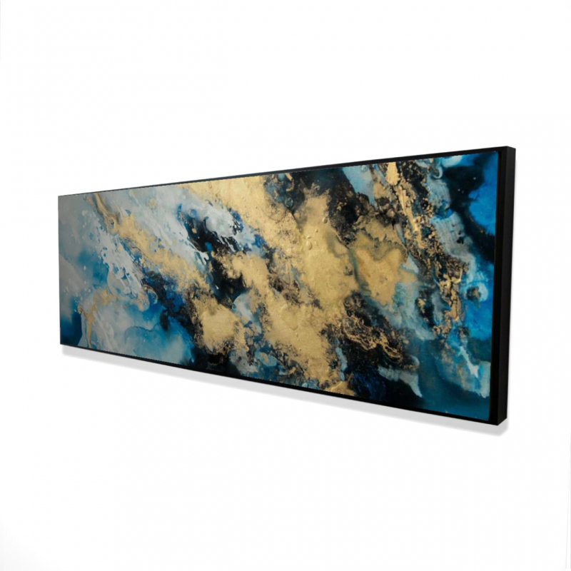 Marbre bleu, toile abstraite moderne encadrée - Art décoratif, H 17,25 po x l 49,25 po